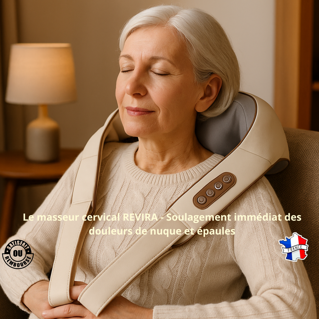 Pistolet Masseur REVIRA Professionnel - 19800 Percussions/Min avec Logo, 4 Têtes Massage Interchangeables